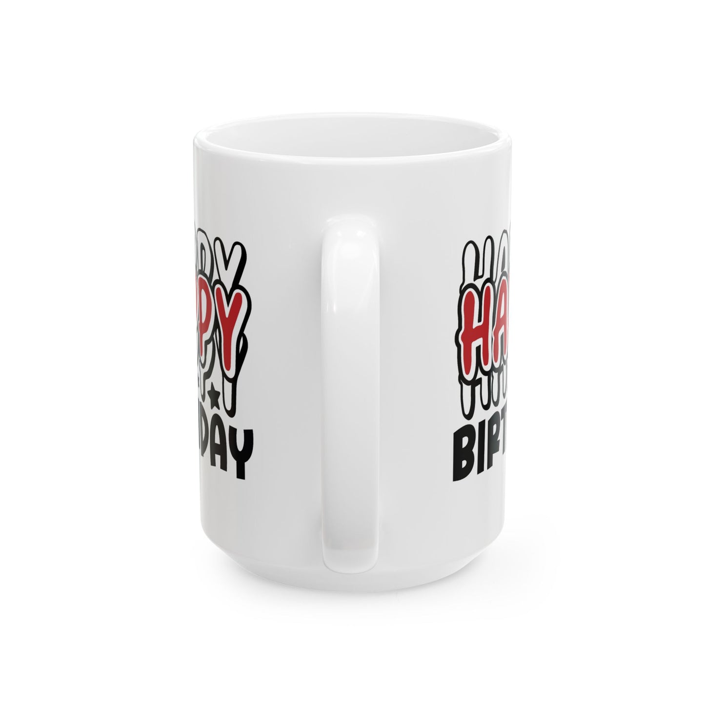 Birthday Mug - Happy Birthday Red White & Black Text