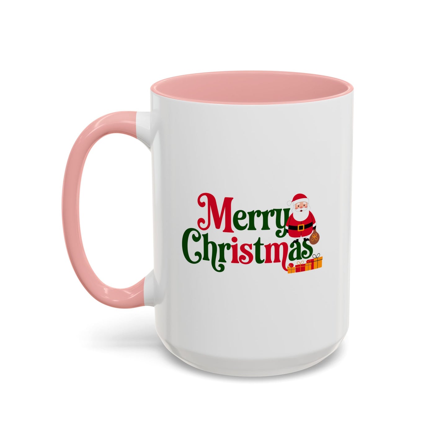 Christmas Mug - Merry Christmas Green & Red Text Santa Presents