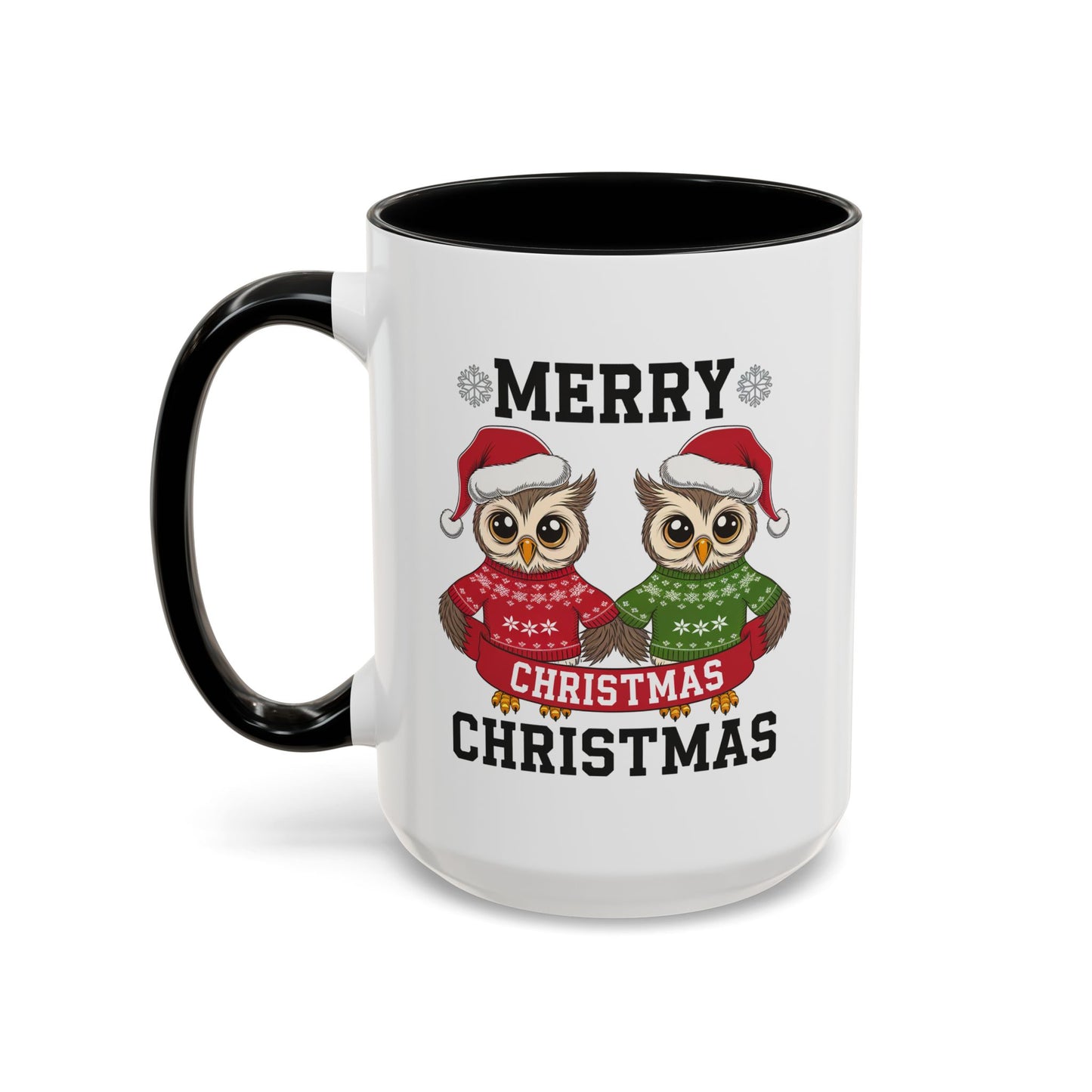 Christmas Mug - Merry Christmas Black Text Owls