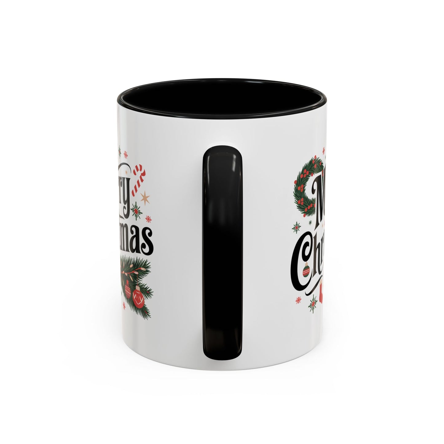 Christmas Mug - Merry Christmas Black Text Star Stocking Ornament Candy Cane