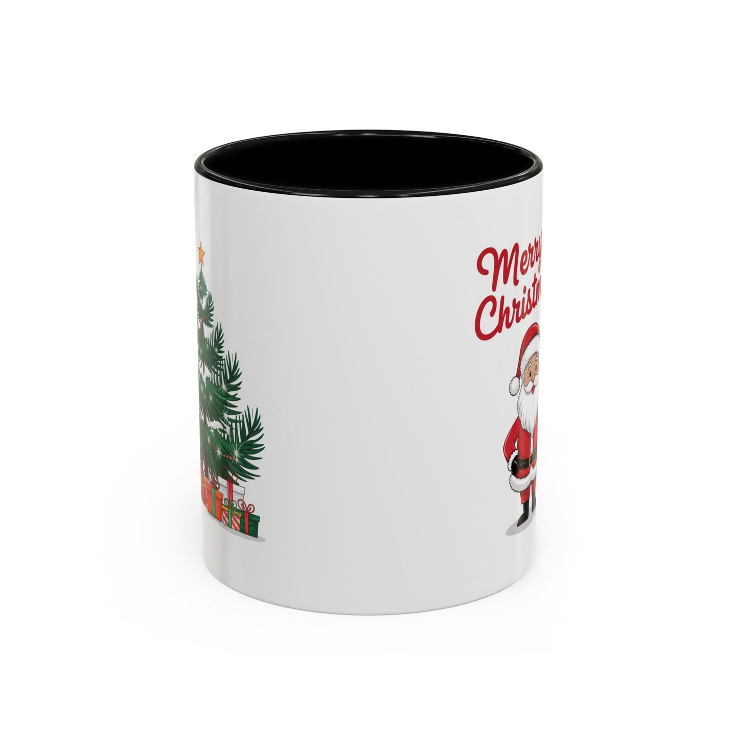Christmas Mug - Merry Christmas Red Text Santa Tree Presents