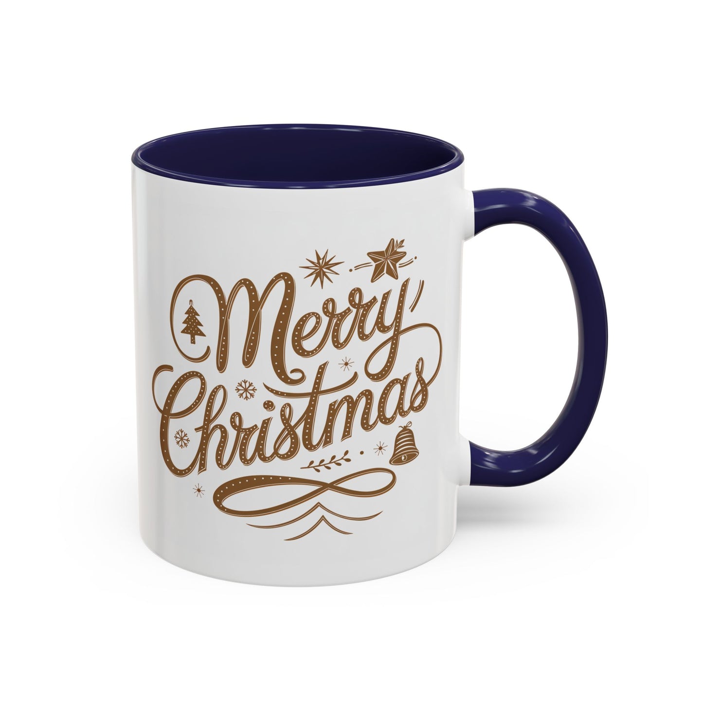 Christmas Mug - Merry Christmas Gold Text Tree Star Ornaments