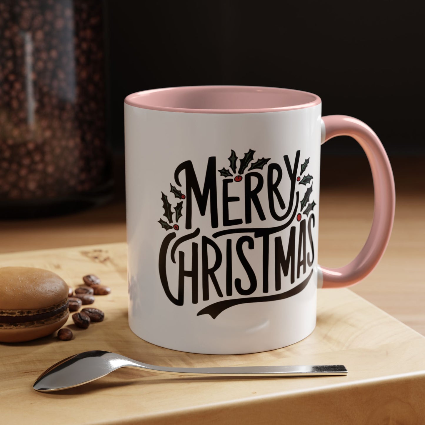 Christmas Mug - Merry Christmas Black Text Mistletoe