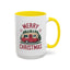 Christmas Mug - Merry Christmas Maroon Text Camper Trees Snowflakes