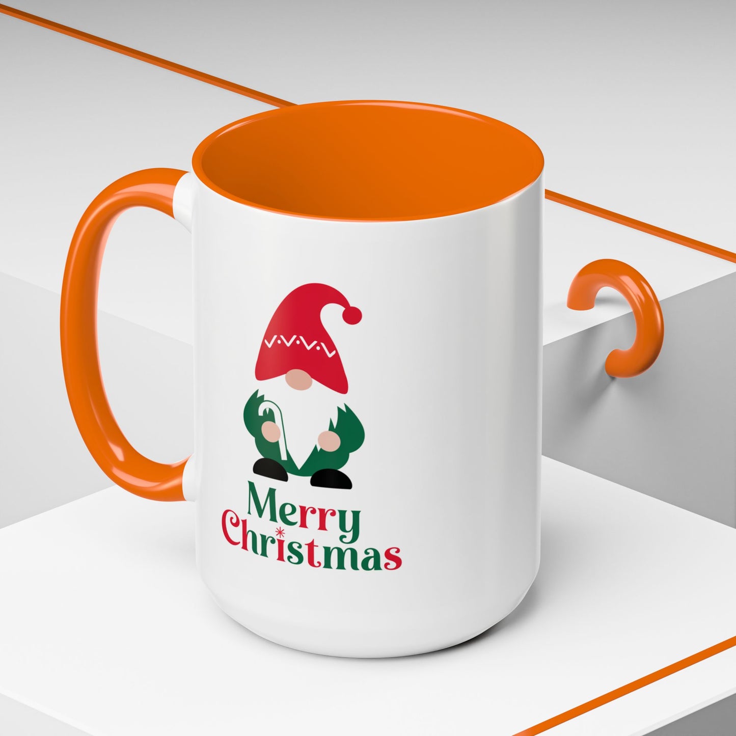 Christmas Mug - Merry Christmas Green & Red Text Gnome Candy Cane