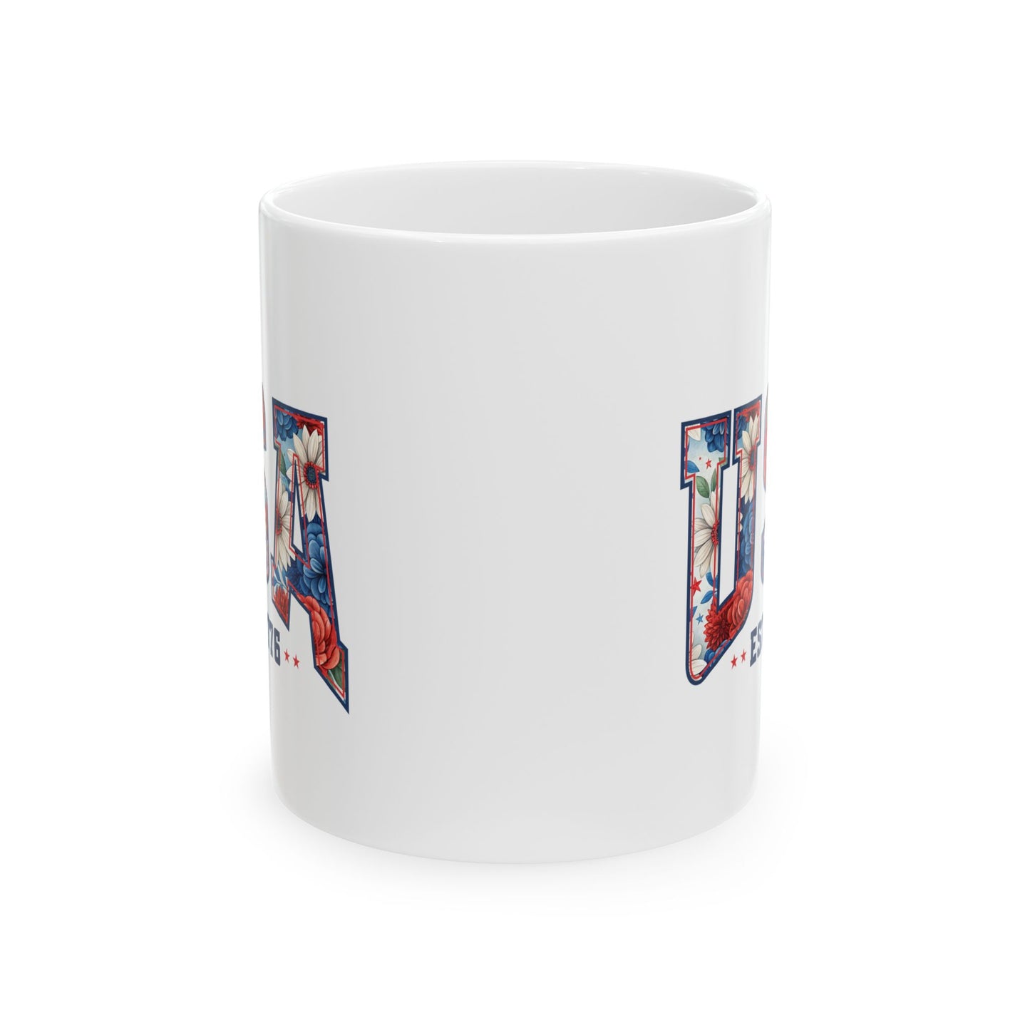 4th of July Mug - USA EST 1776 Floral