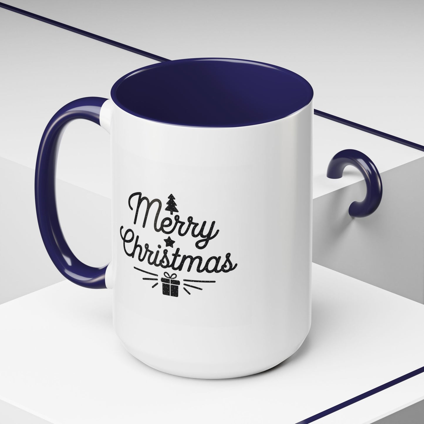 Christmas Mug - Merry Christmas Black Text Tree Star Present