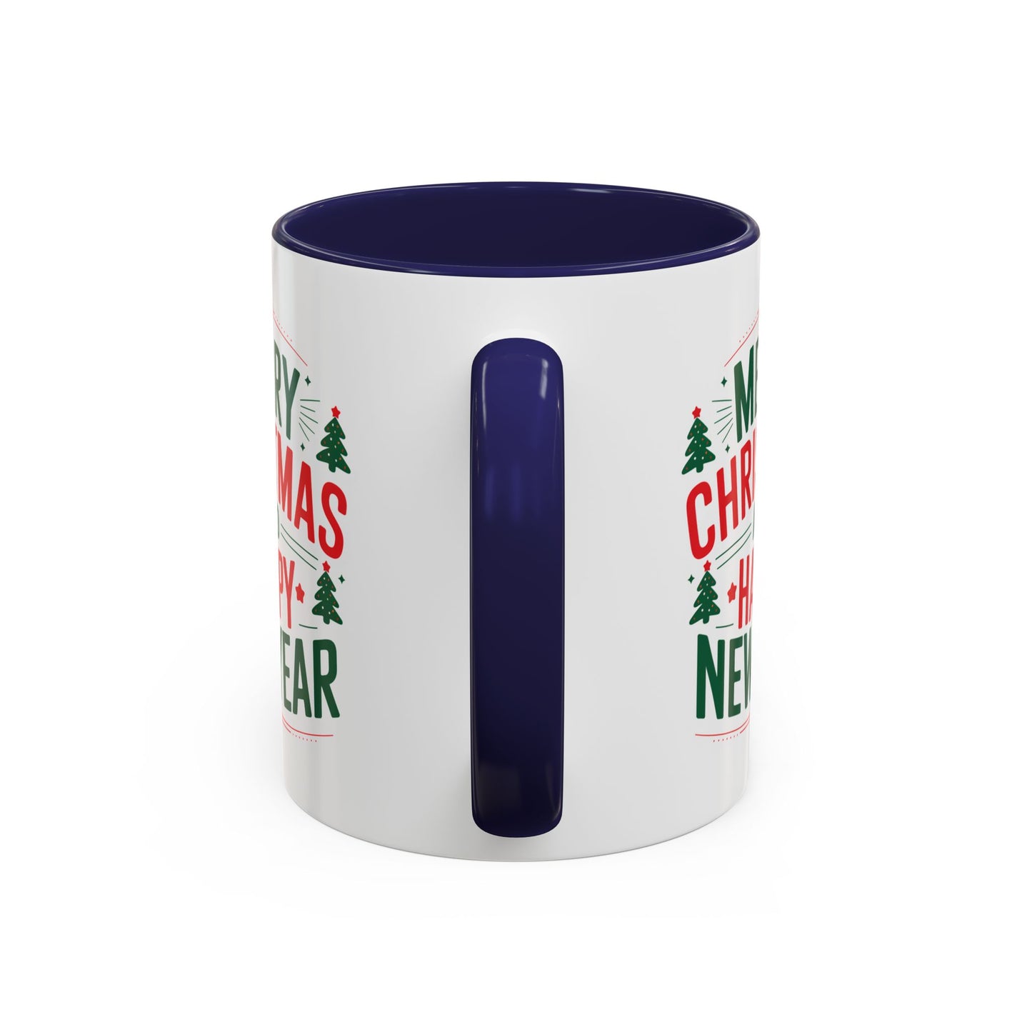Christmas Mug - Merry Christmas and a Happy New Year Green & Red Text Trees Stars