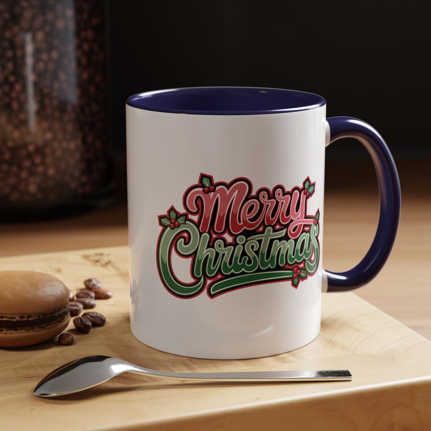 Christmas Mug - Merry Christmas Red & Green Text Mistletoe