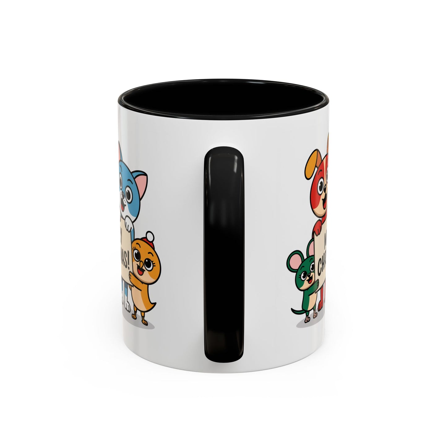 Christmas Mug - Merry Christmas Black Text Mouse Dog Cat Bird
