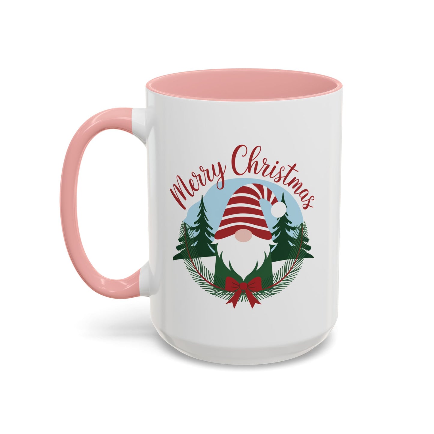 Christmas Mug - Merry Christmas Red Text Gnome Bow Tree