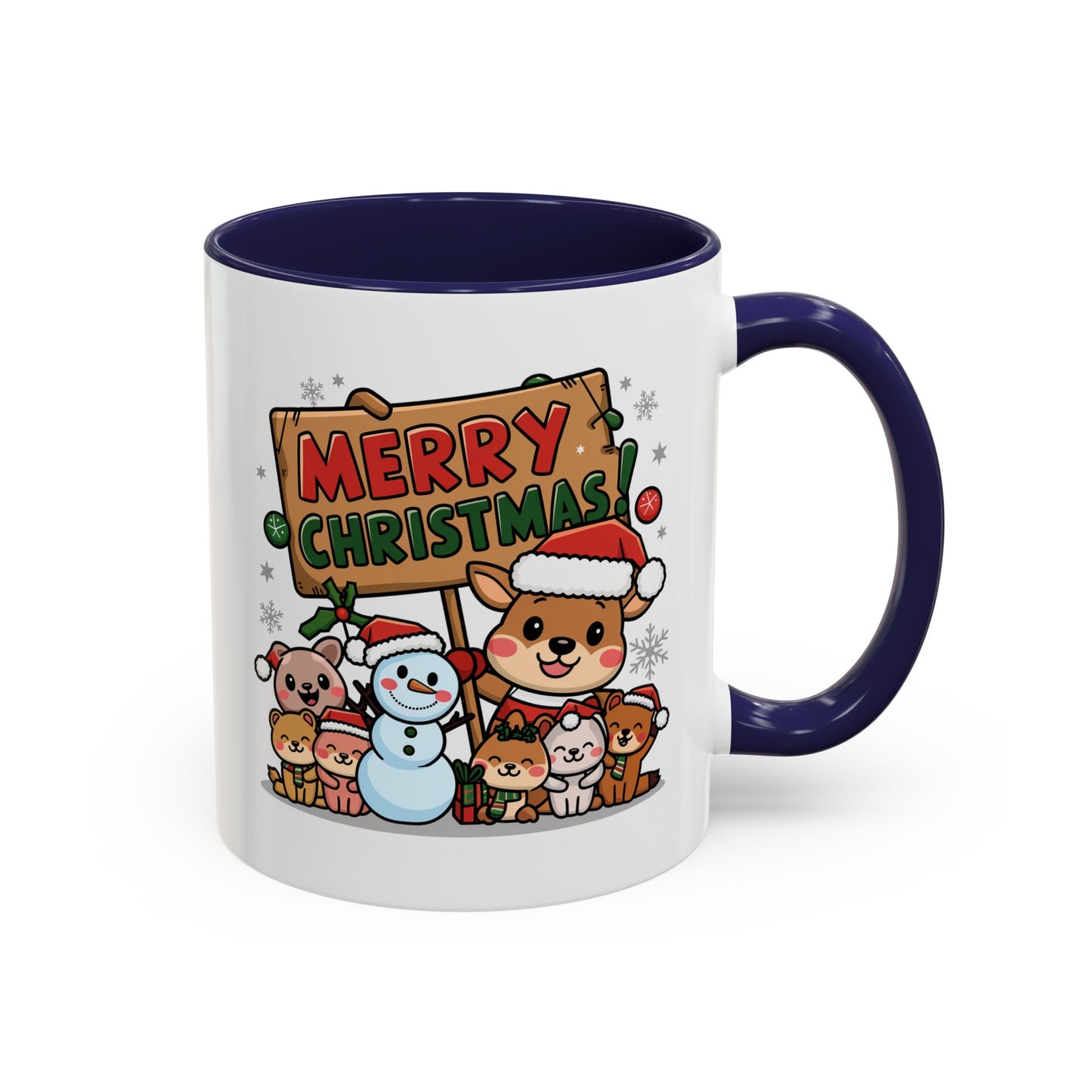 Christmas Mug - Merry Christmas Red & Green Text Reindeer Snowman