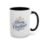 Christmas Mug - Merry Christmas Blue Text Gold Ornaments