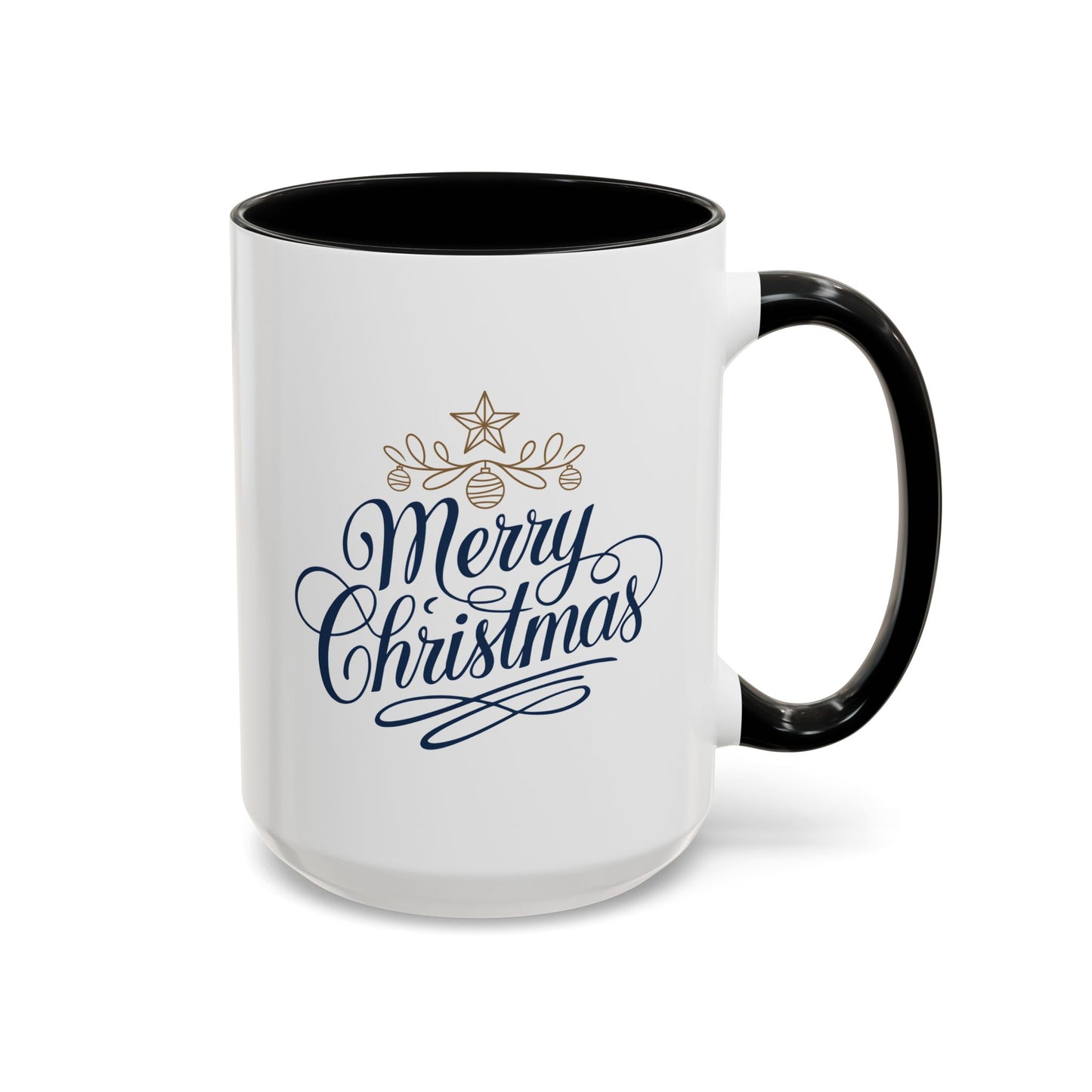 Christmas Mug - Merry Christmas Blue Text Gold Ornaments