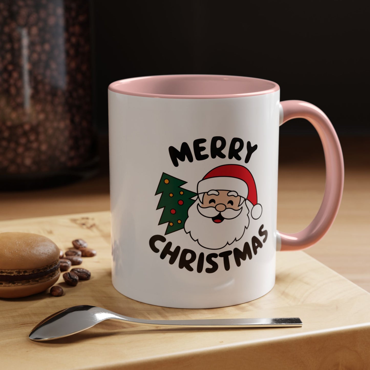 Christmas Mug - Merry Christmas Black Text Santa Tree