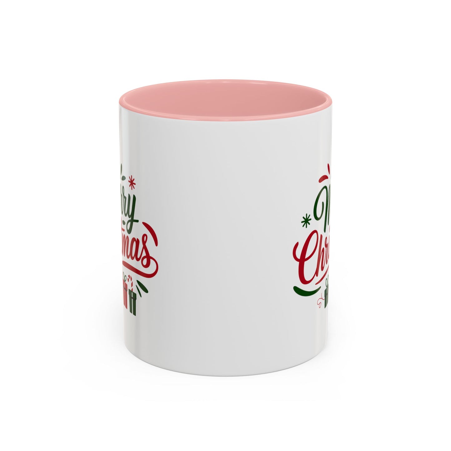 Christmas Mug - Merry Christmas Green & Red Text Tree Snowflakes Presents