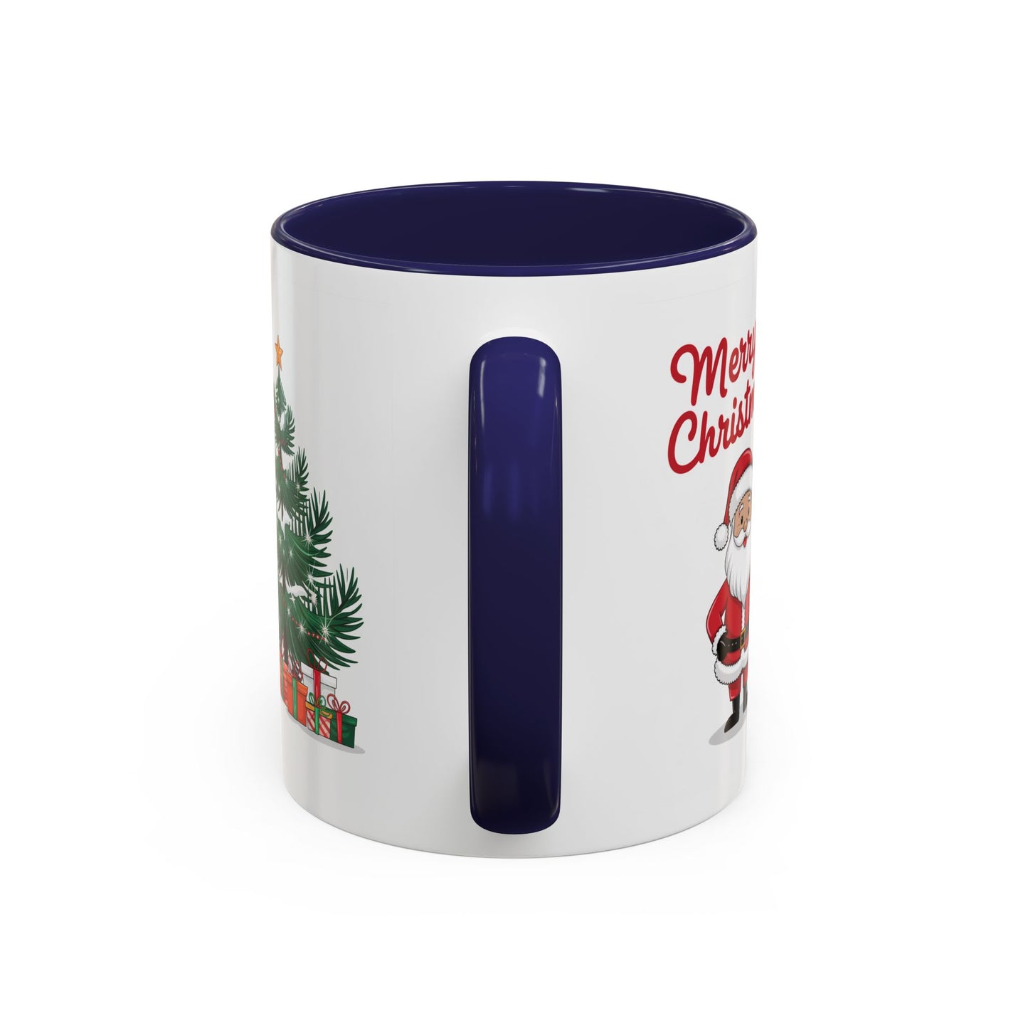 Christmas Mug - Merry Christmas Red Text Santa Tree Presents