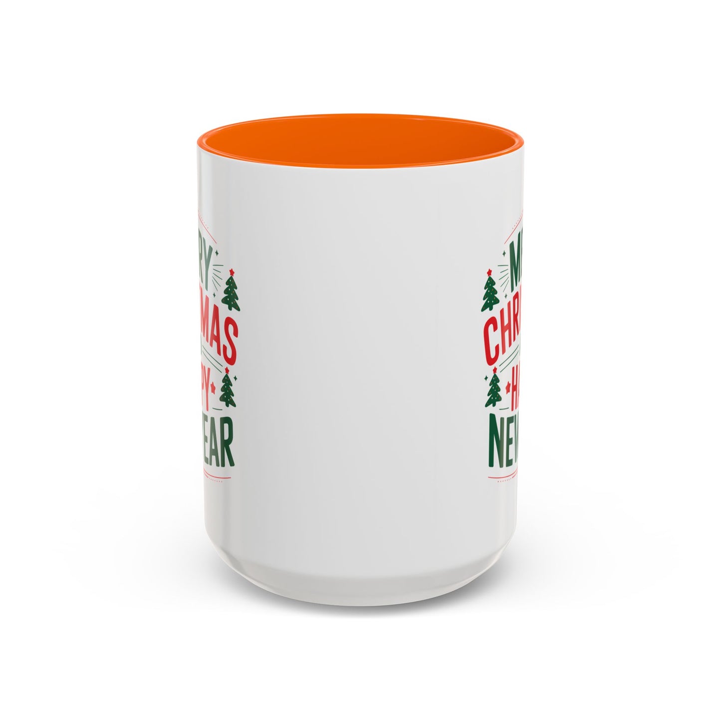 Christmas Mug - Merry Christmas and a Happy New Year Green & Red Text Trees Stars