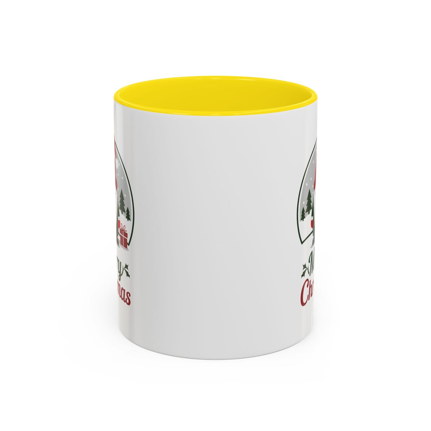 Christmas Mug - Merry Christmas Green & Red Text Gnome Present Trees