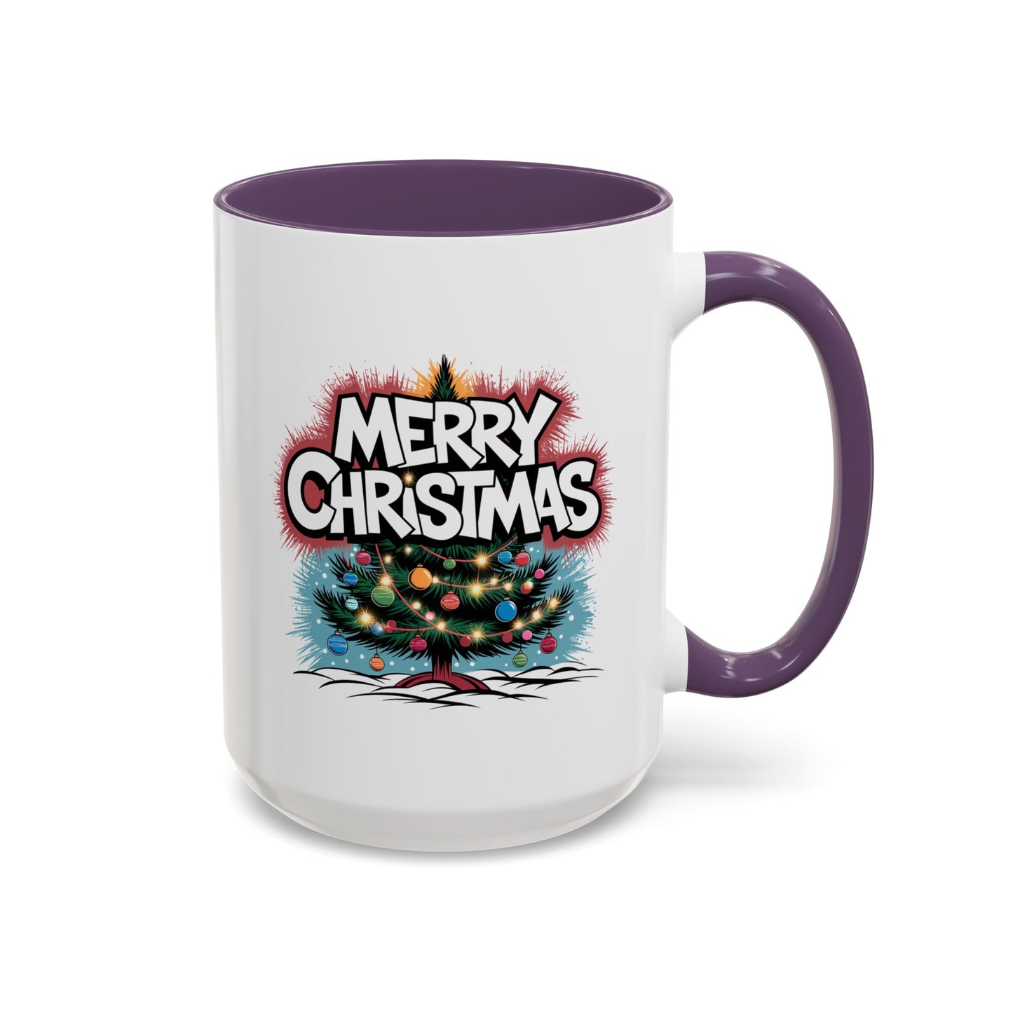 Christmas Mug - Merry Christmas White & Red Text Tree Lights