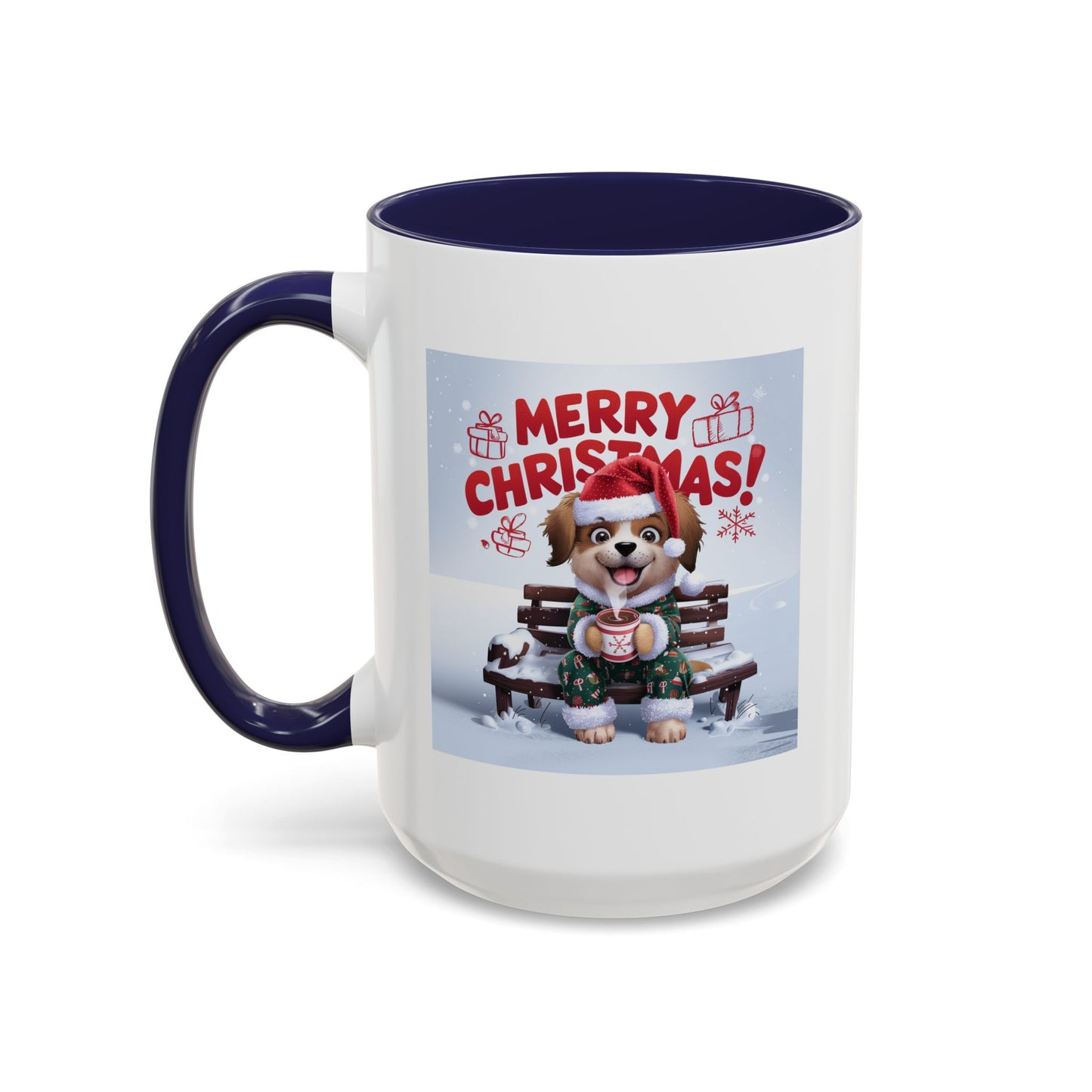 Christmas Mug - Merry Christmas Red Text Puppy Green Top 2