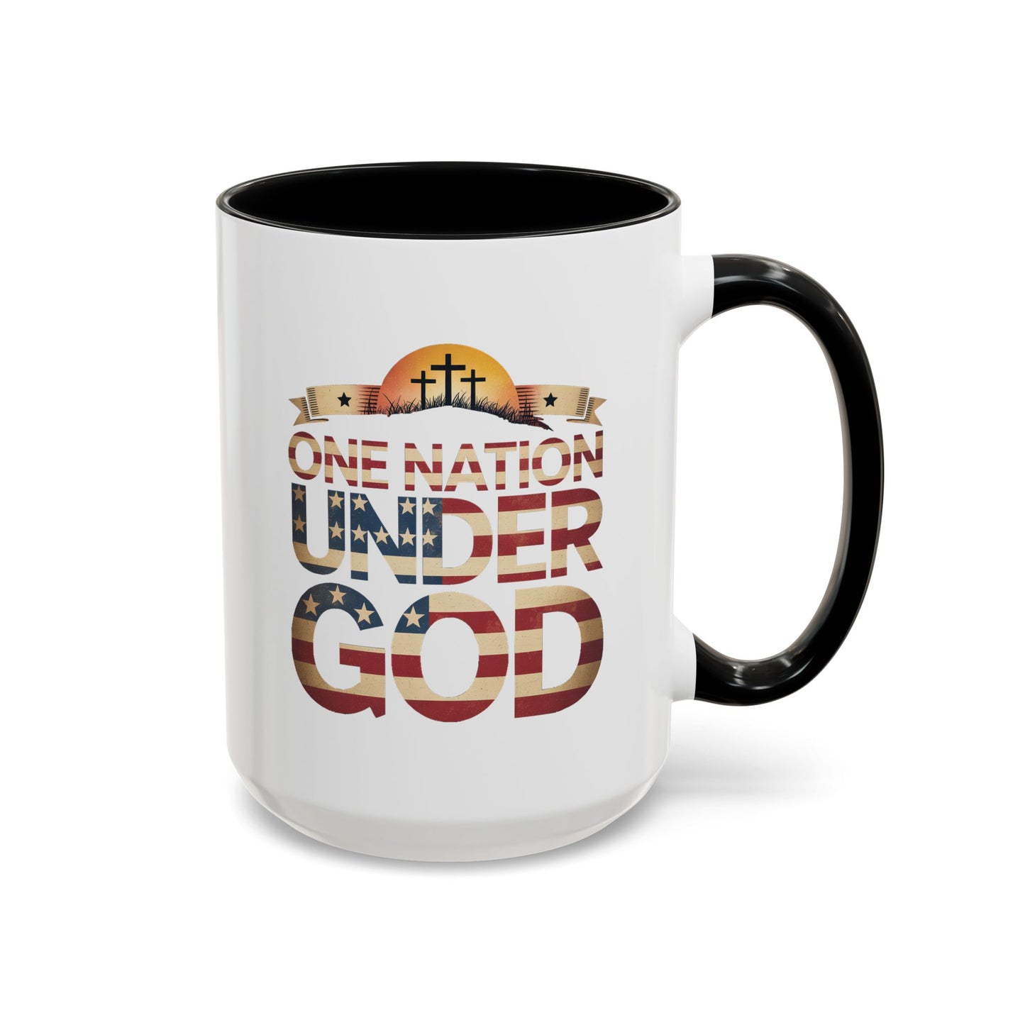 4th of July Mug - One Nation Under God Cross Flag