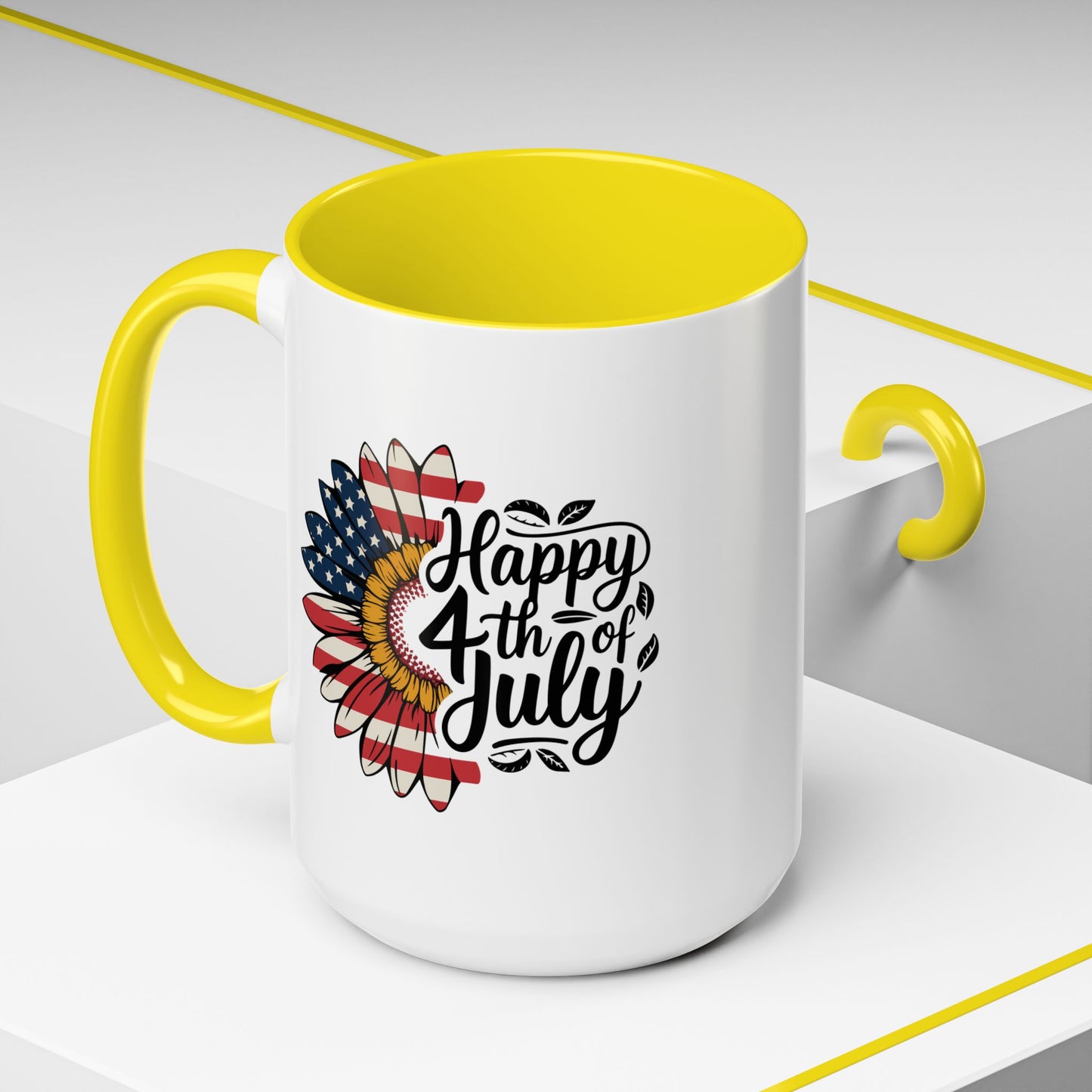 4th of July Mug - Happy 4th of July Sunflower USA Flag