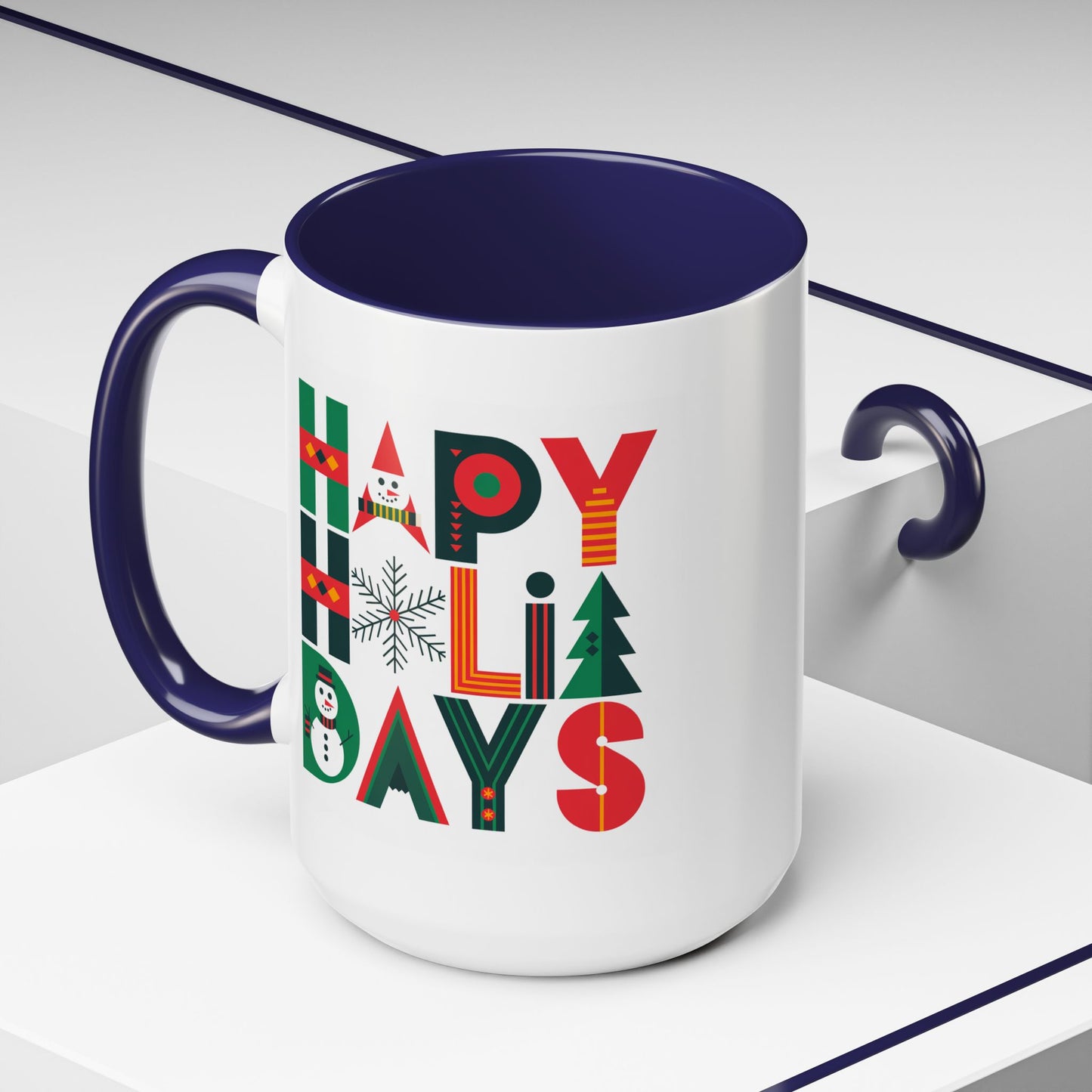 Christmas Mug - Happy Holidays Green Red & Blue Decorative Text