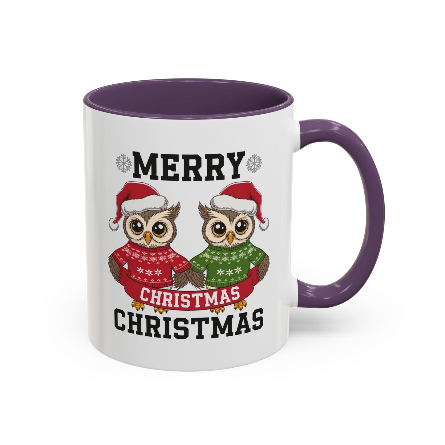 Christmas Mug - Merry Christmas Black Text Owls