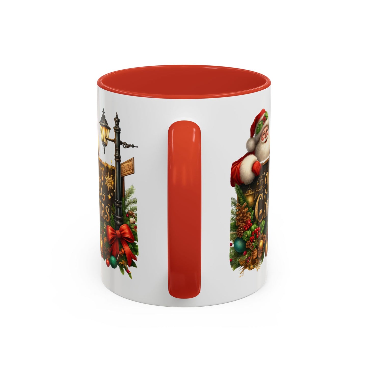 Christmas Mug - Merry Christmas Gold Text Santa Point Ornaments