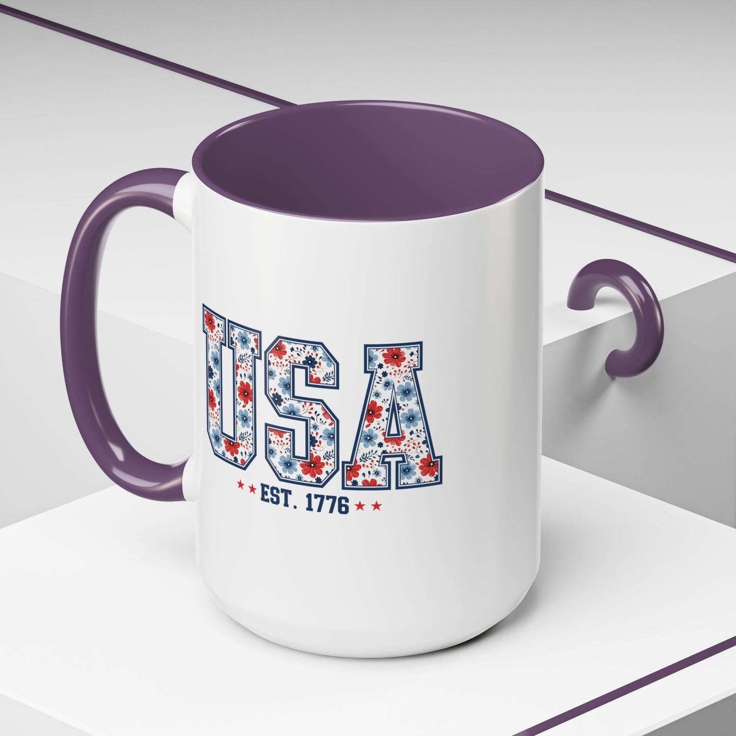 4th of July Mug - USA EST 1776 Floral