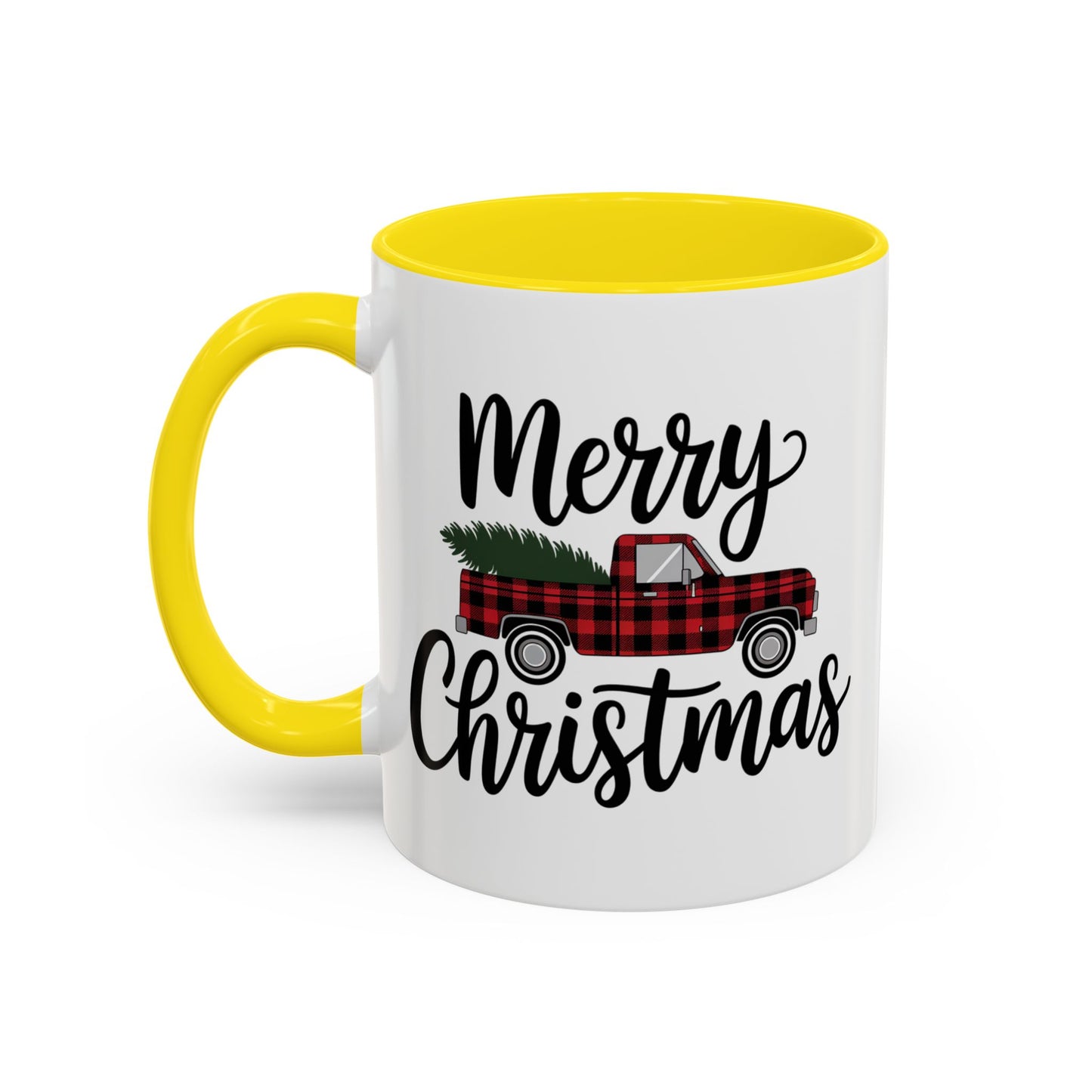 Christmas Mug - Merry Christmas Black Text Tartan Truck