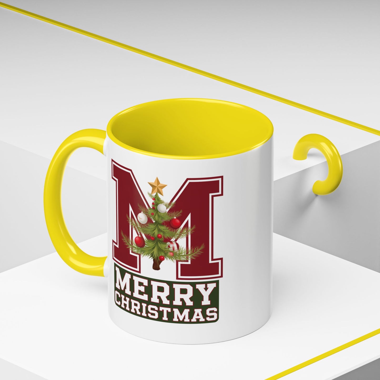 Christmas Mug - Merry Christmas White Green & Red College Text