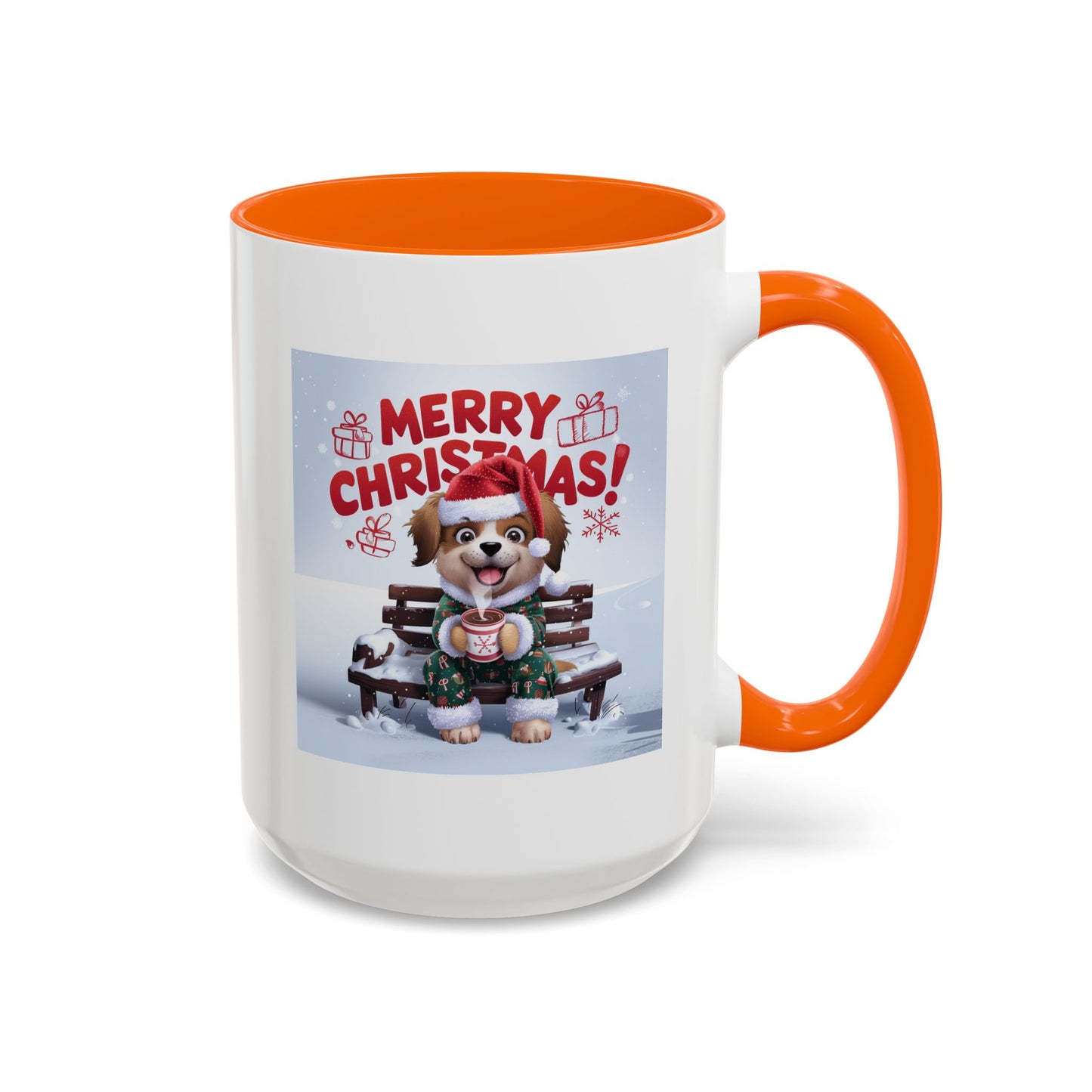 Christmas Mug - Merry Christmas Red Text Puppy Green Top 2