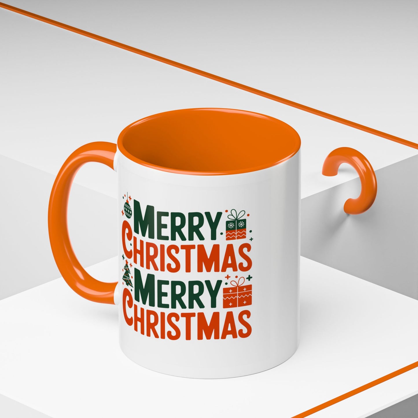 Christmas Mug - Green & Red Text Tree Presents