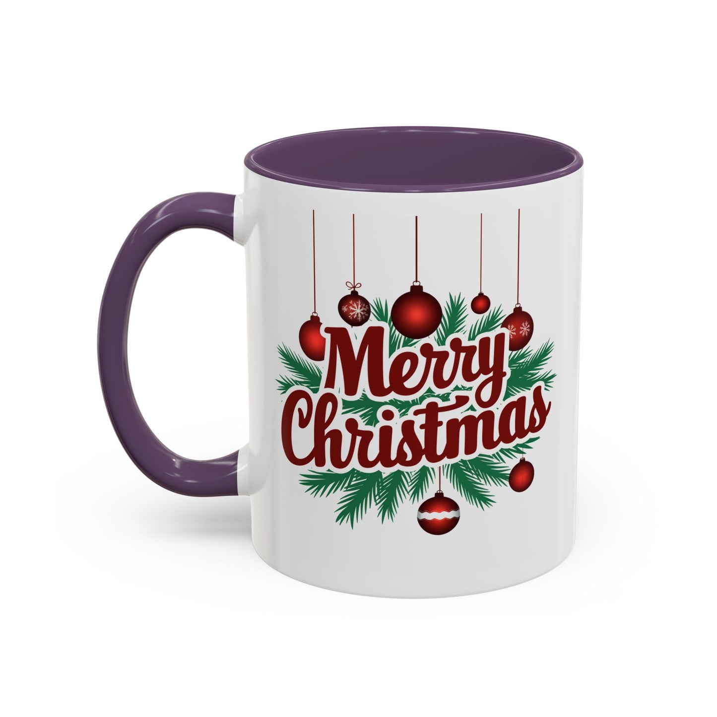 Christmas Mug - Merry Christmas Maroon Text Ornaments
