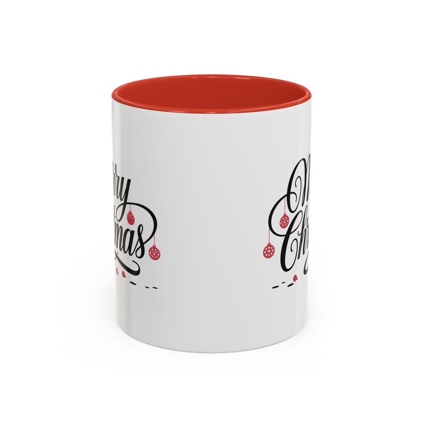 Christmas Mug - Merry Christmas Black Text Red Ornaments