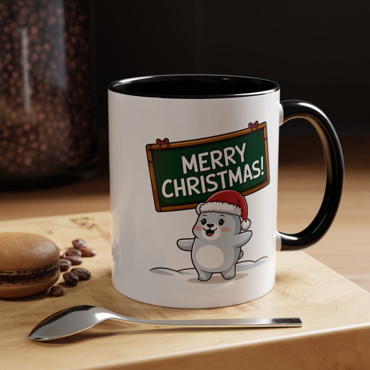 Christmas Mug - Merry Christmas White Text Seal Pup