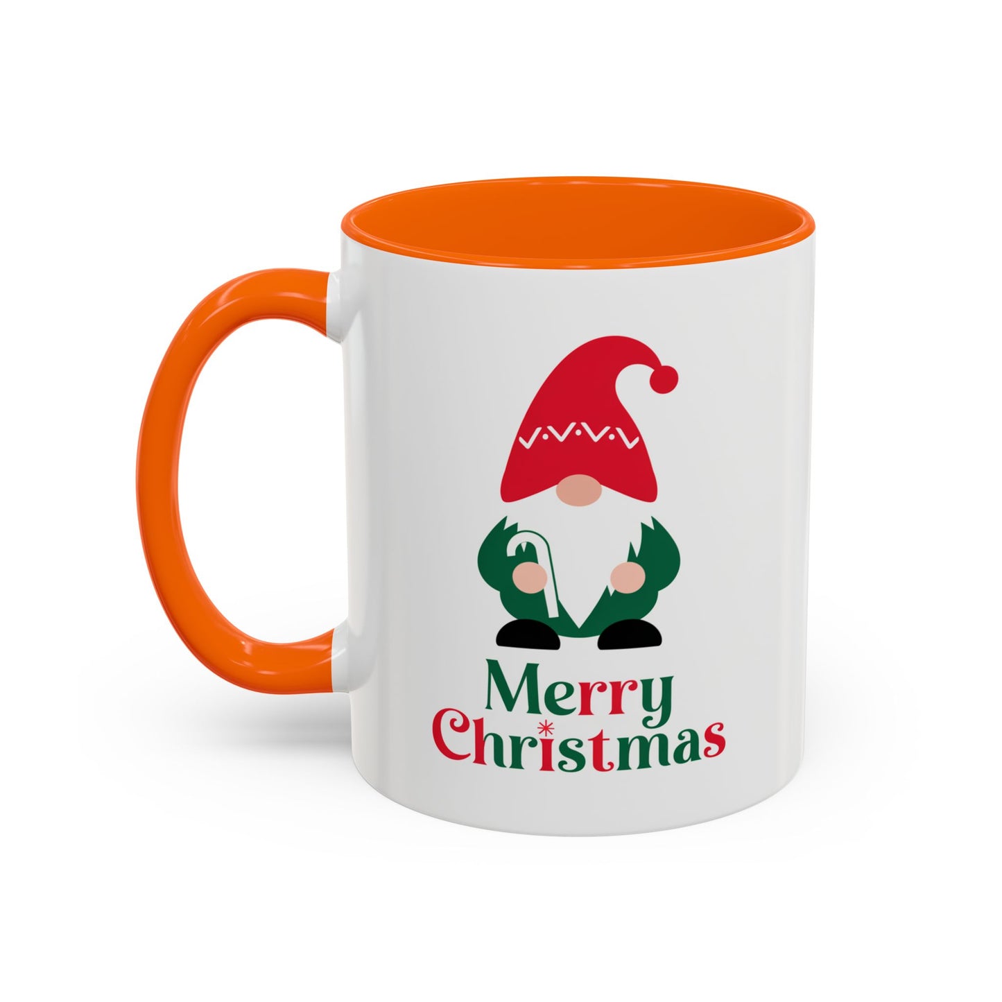 Christmas Mug - Merry Christmas Green & Red Text Gnome Candy Cane