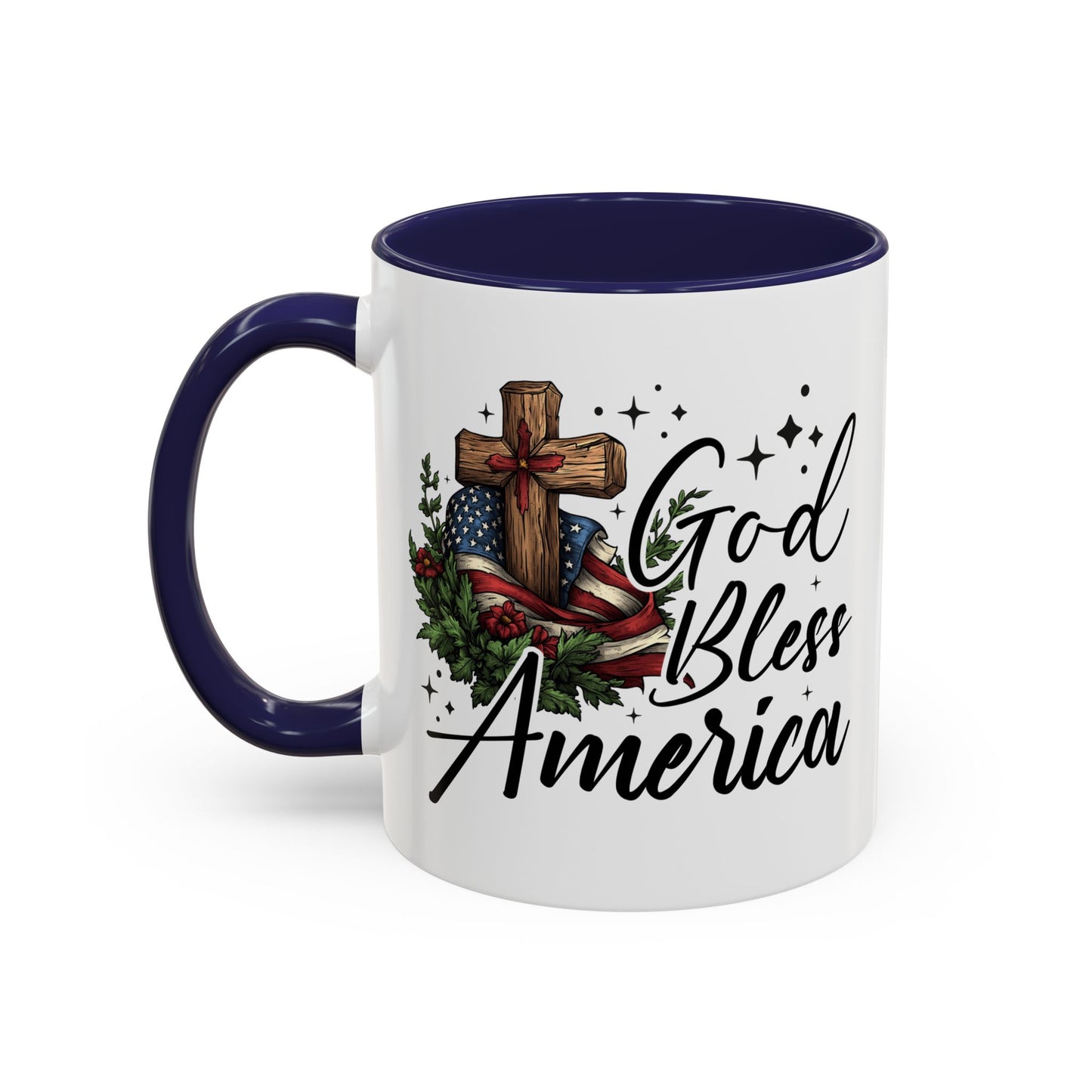 4th of July Mug - God Bless America Cross Flag