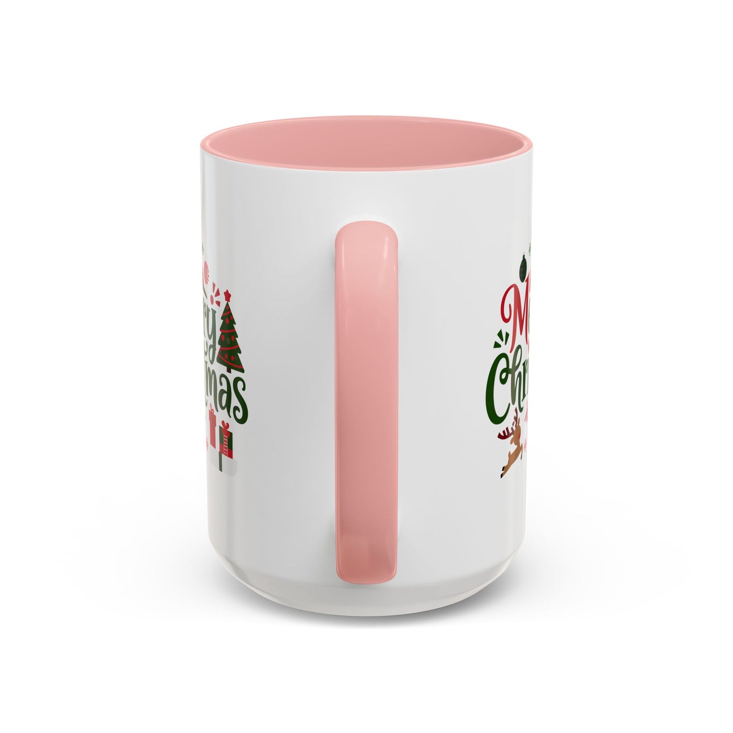 Christmas Mug - Merry Christmas Red & Green Text Santa Reindeer Tree Sleigh Ornaments