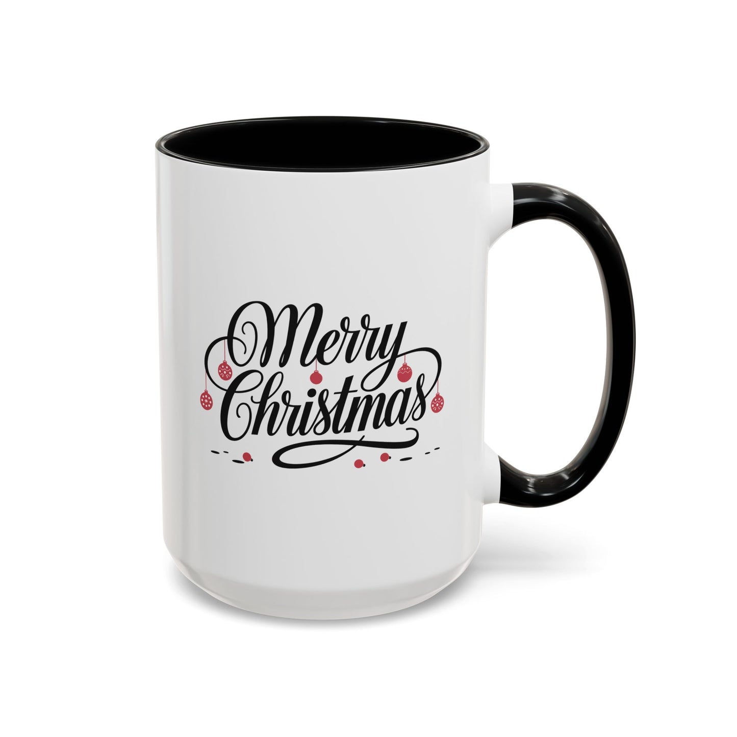 Christmas Mug - Merry Christmas Black Text Red Ornaments