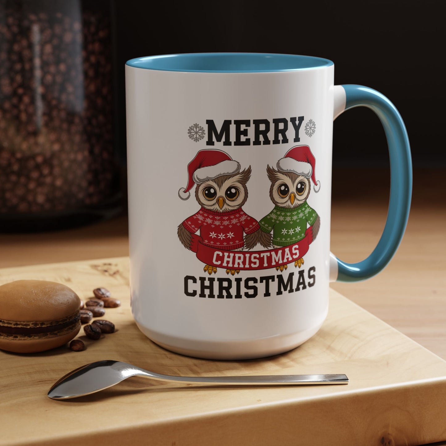 Christmas Mug - Merry Christmas Black Text Owls