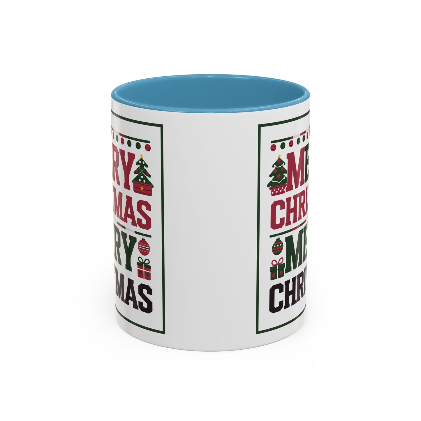 Christmas Mug - Merry Christmas Red Green & Black Text Trees Presents