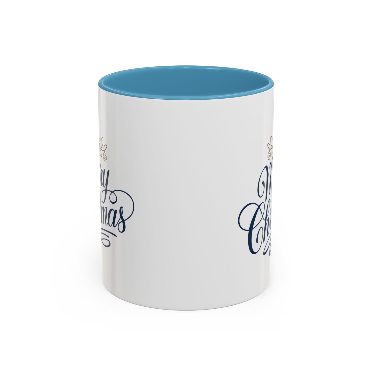 Christmas Mug - Merry Christmas Blue Text Gold Ornaments