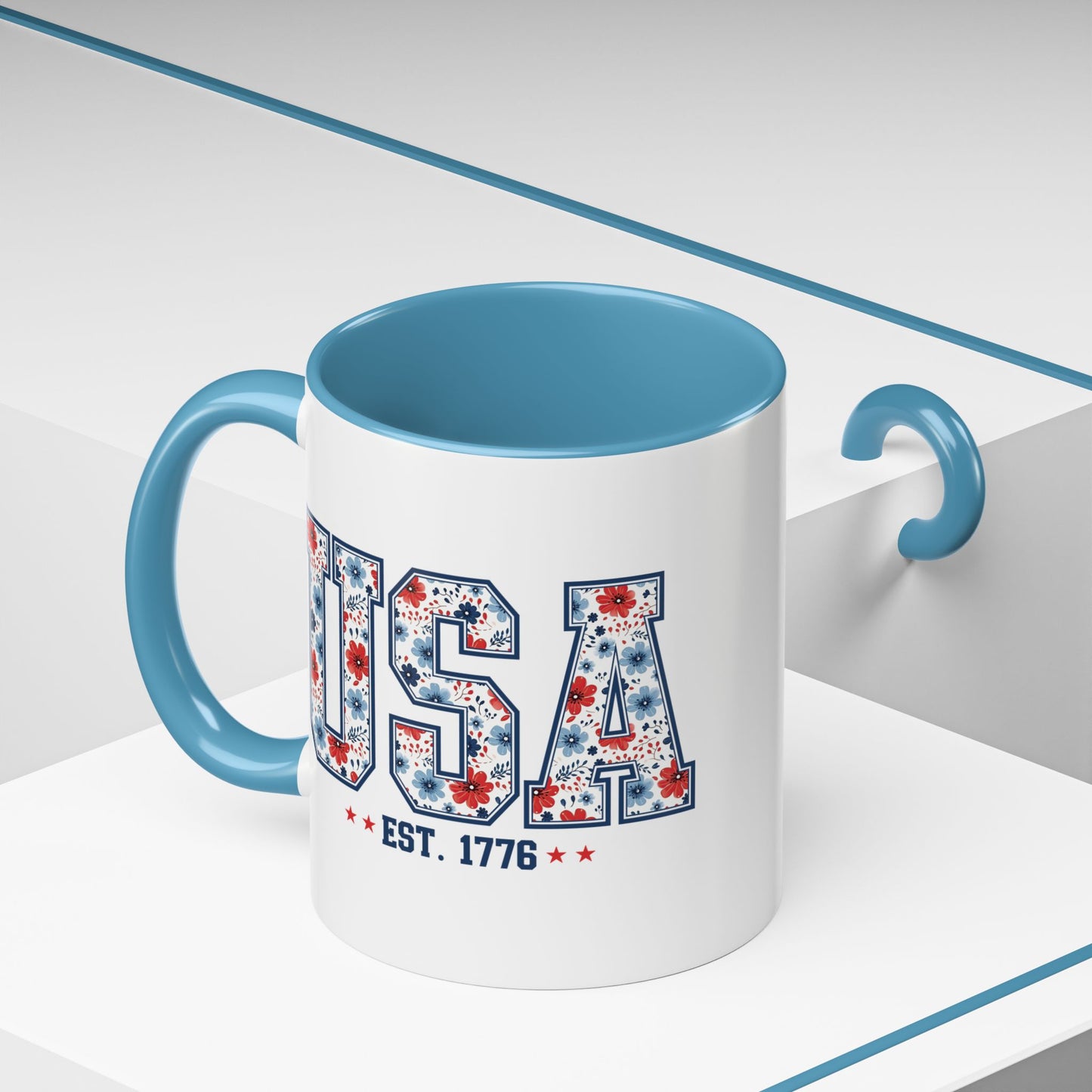 4th of July Mug - USA EST 1776 Floral