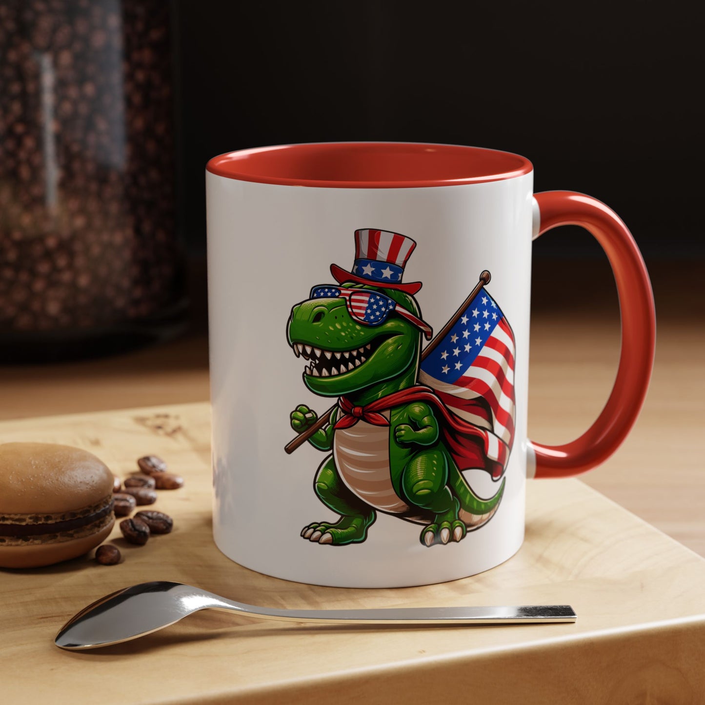 4th of July Mug - T Rex Dinosaur USA Flag