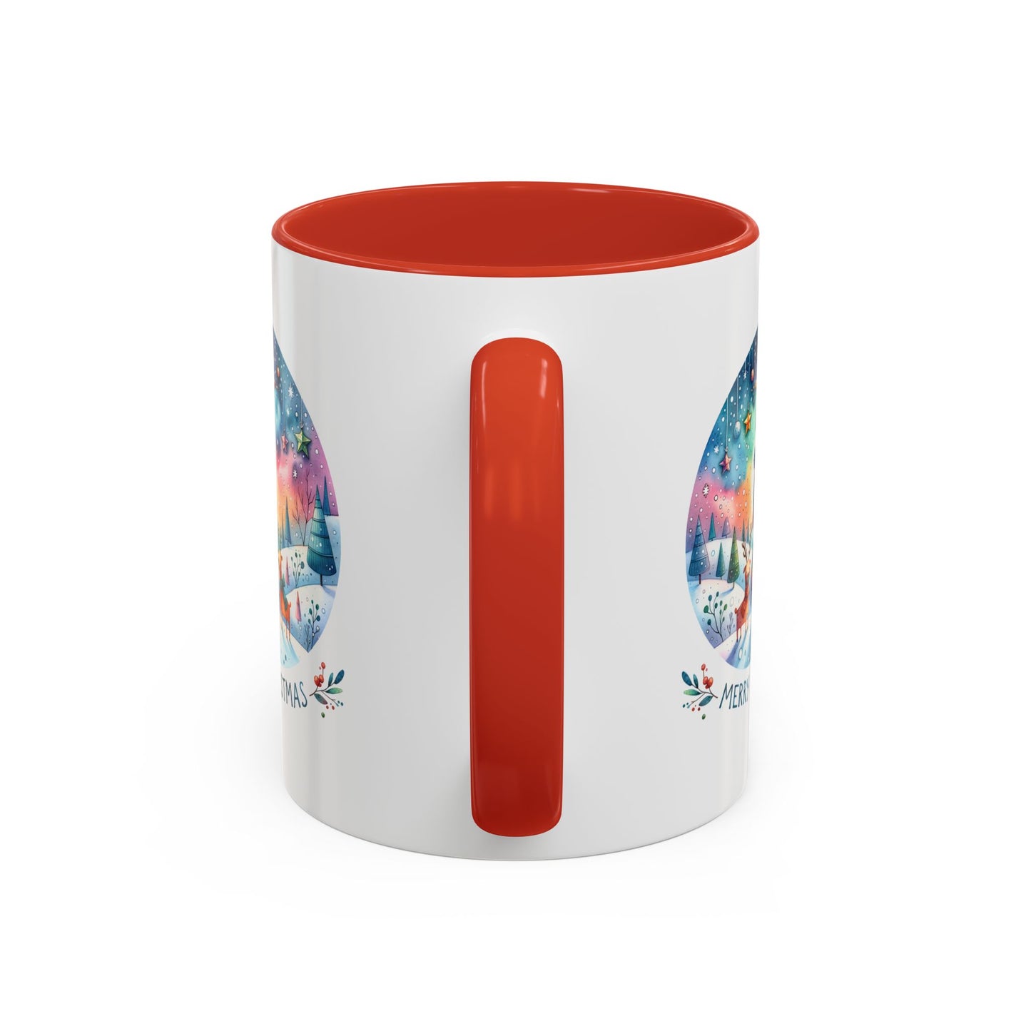 Christmas Mug - Merry Christmas Blue Text Snowman Star Reindeer