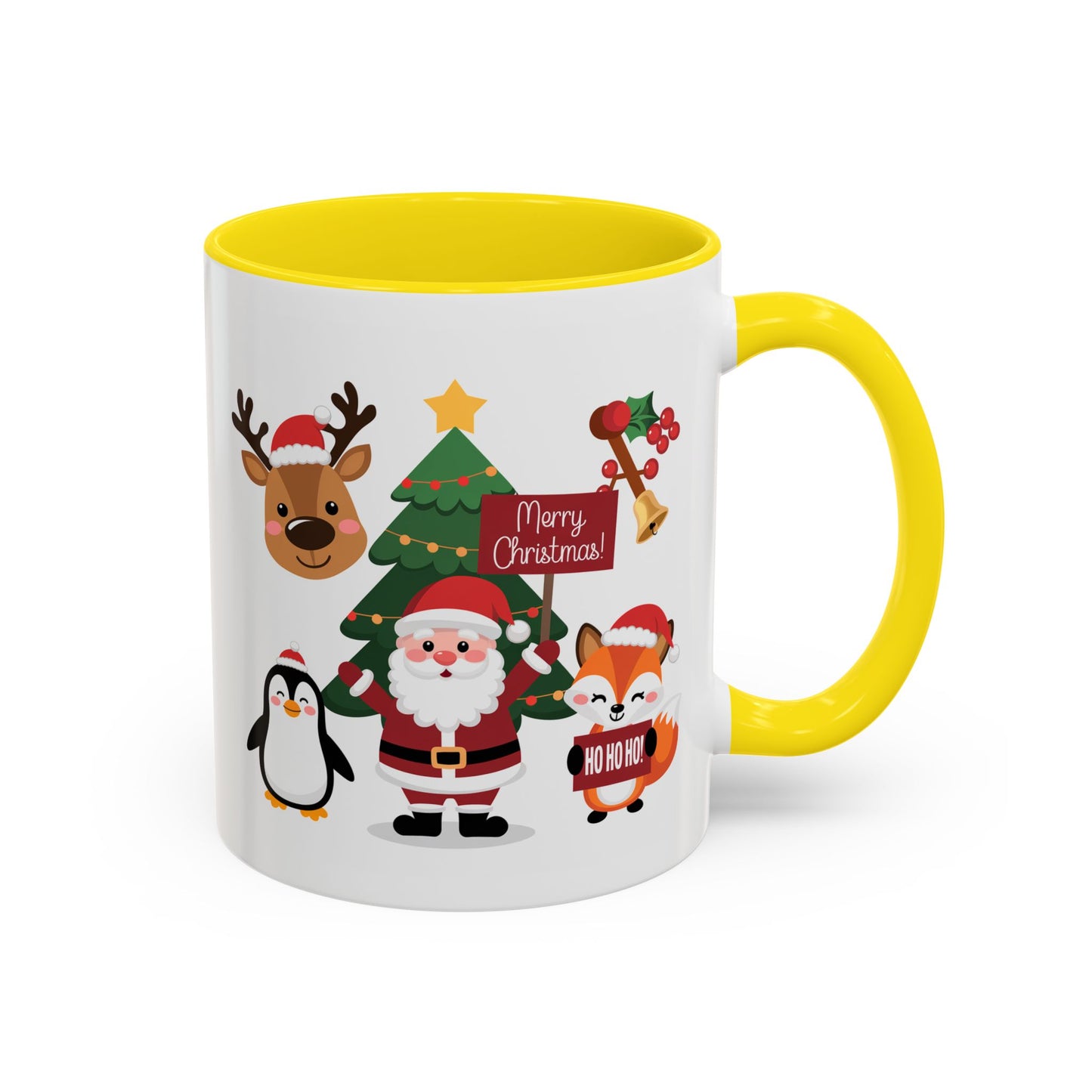Christmas - Merry Christmas White Text Santa Reindeer Penguin Fox