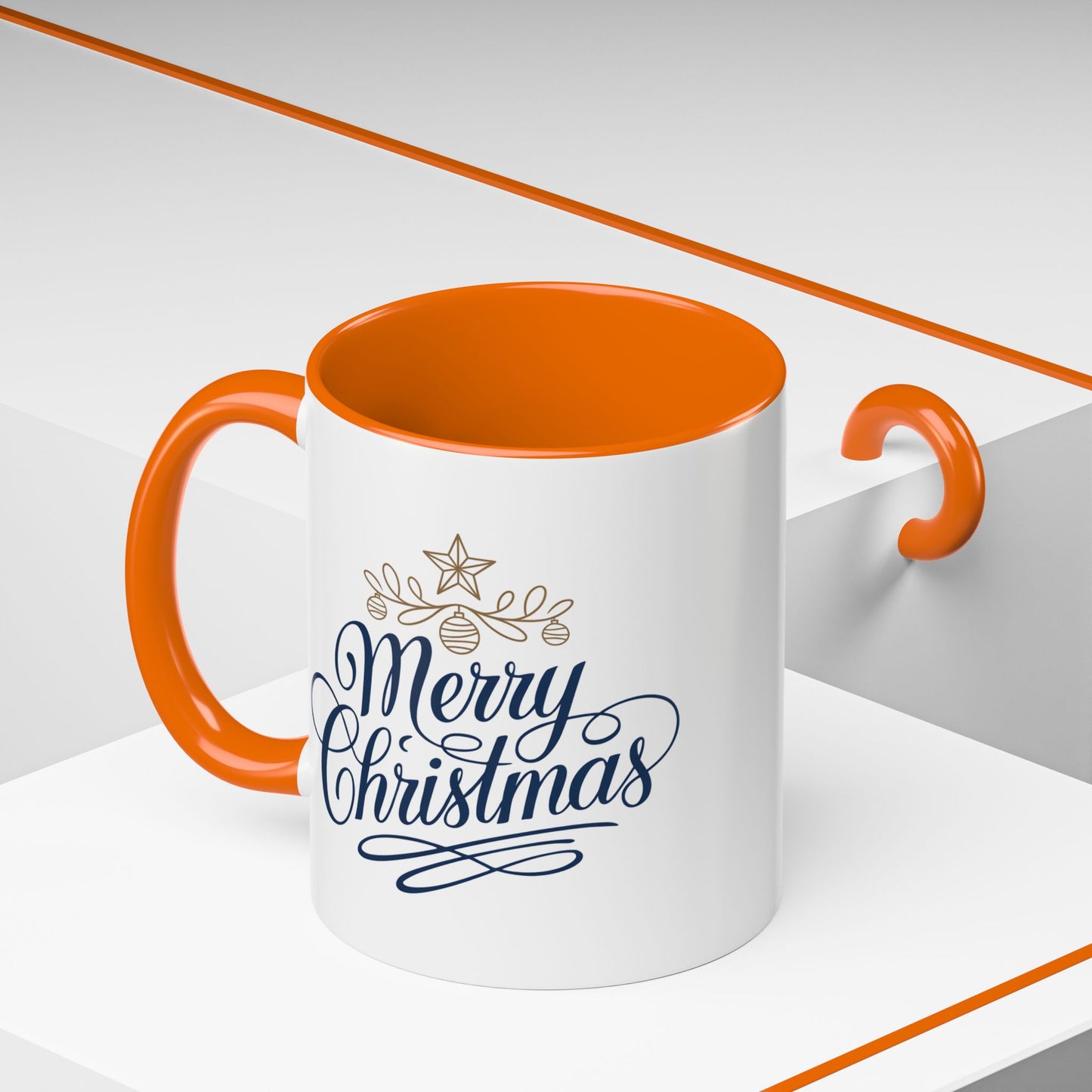 Christmas Mug - Merry Christmas Blue Text Gold Ornaments
